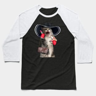 Cat Wearing Makeup Baseball T-Shirt